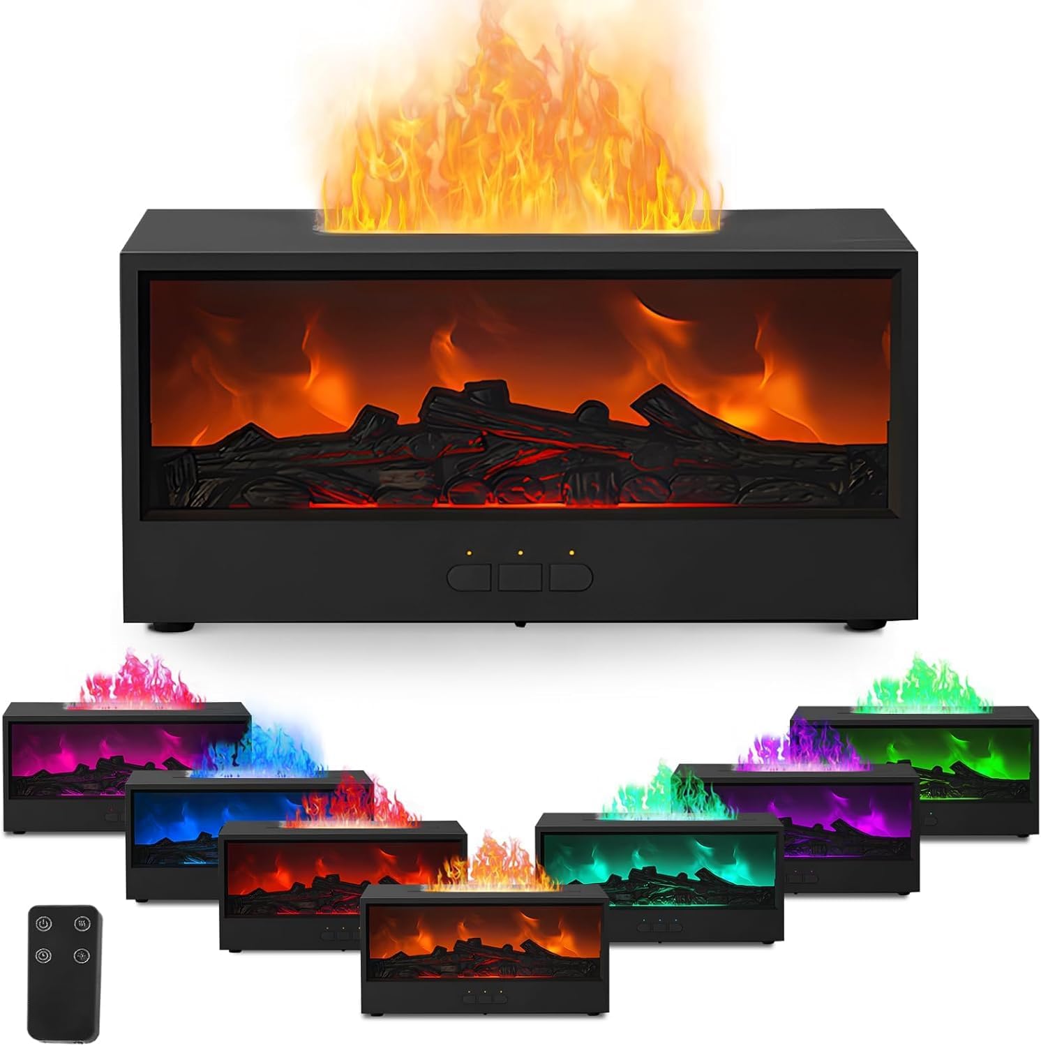 Diffuseur Huiles Essentielles Flamme, 150ML Humidificateur d’air Chambre avec Cheminée LED, Couleur de 7 Flammes, Diffuseur d’arômes Cheminée avec Télécommande pour la Maison Bureau