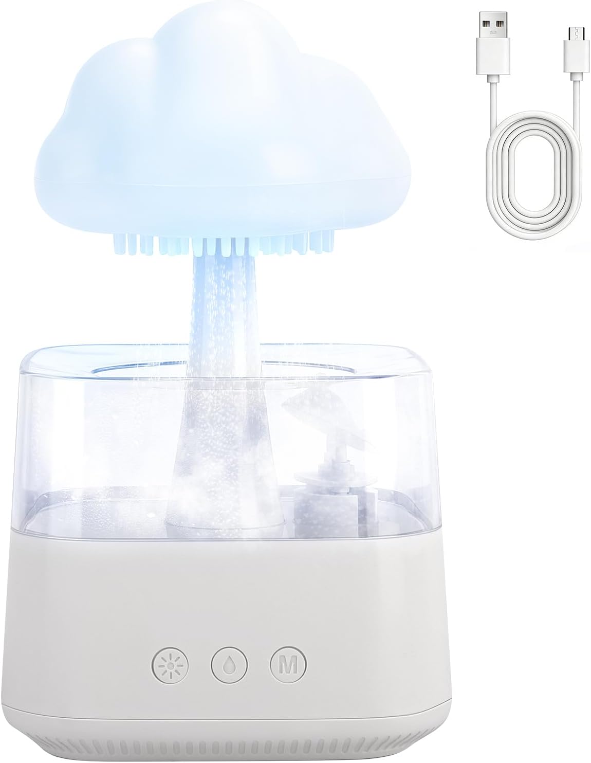 EXTRASTAR Humidificateur d’air 800ml avec 7 Couleurs, 3 Modes d‘éclairage, Diffuseur d’Huiles Essentielles avec Lampe Champignon, Nuage Détachable, Silencieux pour Chambre, Bureau, Salon(Blanc)