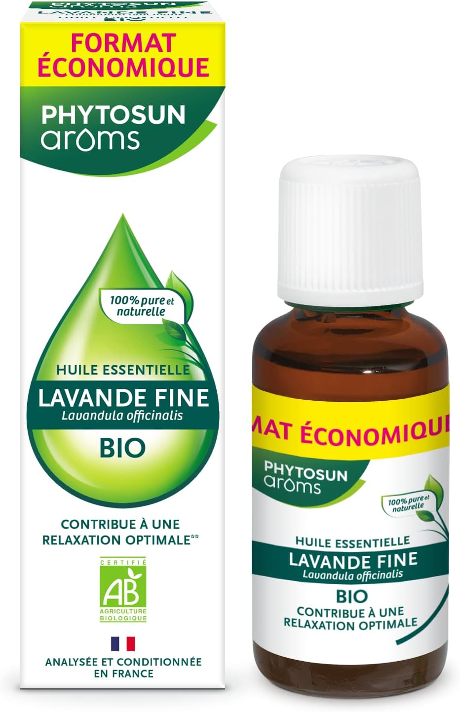 PHYTOSUN AROMS - Huile Essentielle Lavande Fine Bio - HEBBD - 100% Pure & Naturelle - Contribue à La Relaxation - 100% Bio- Analysée & Conditionnée en France - 30 ml