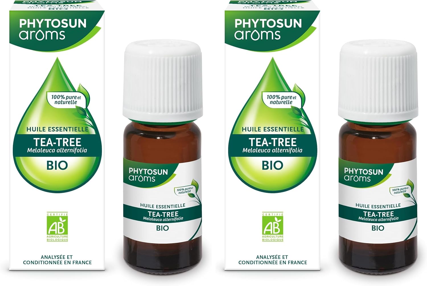 PHYTOSUN AROMS - Huile Essentielle Tea-Tree Bio (Arbre à Thé) - HEBBD - 100% Pure & Naturelle - 100% Bio - Analysée & Conditionnée en France - 10 ml (Lot de 2)