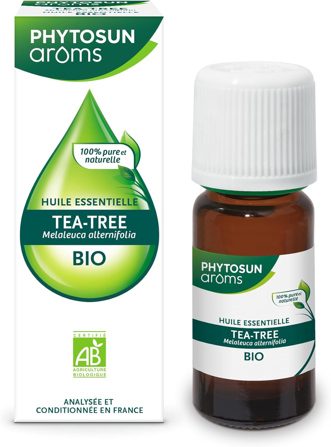 PHYTOSUN AROMS - Huile Essentielle Tea-Tree Bio (Arbre à Thé) - HEBBD - 100% Pure & Naturelle - 100% Bio - Analysée & Conditionnée en France - 10 ml