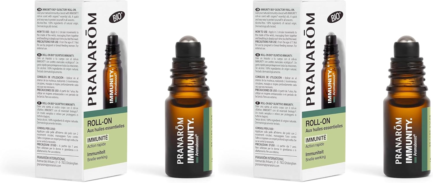 Pranarôm - Aromaboost Immunity Bio - Roll-on Olfactif Immunité - Soutient le Système Immunitaire et Réduit la Fatigue Physique - Action Immédiate - Huile Essentielle Bio de Ravintsara - 5 ml