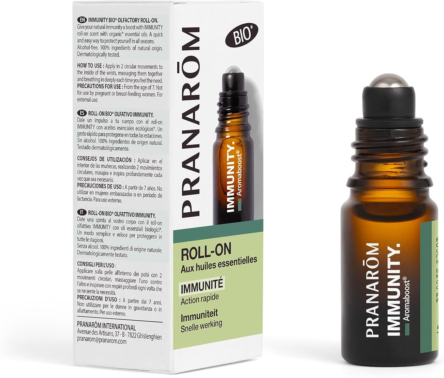 Pranarôm - Aromaboost Immunity Bio - Roll-on Olfactif Immunité - Soutient le Système Immunitaire et Réduit la Fatigue Physique - Action Immédiate - Huile Essentielle Bio de Ravintsara - 5 ml