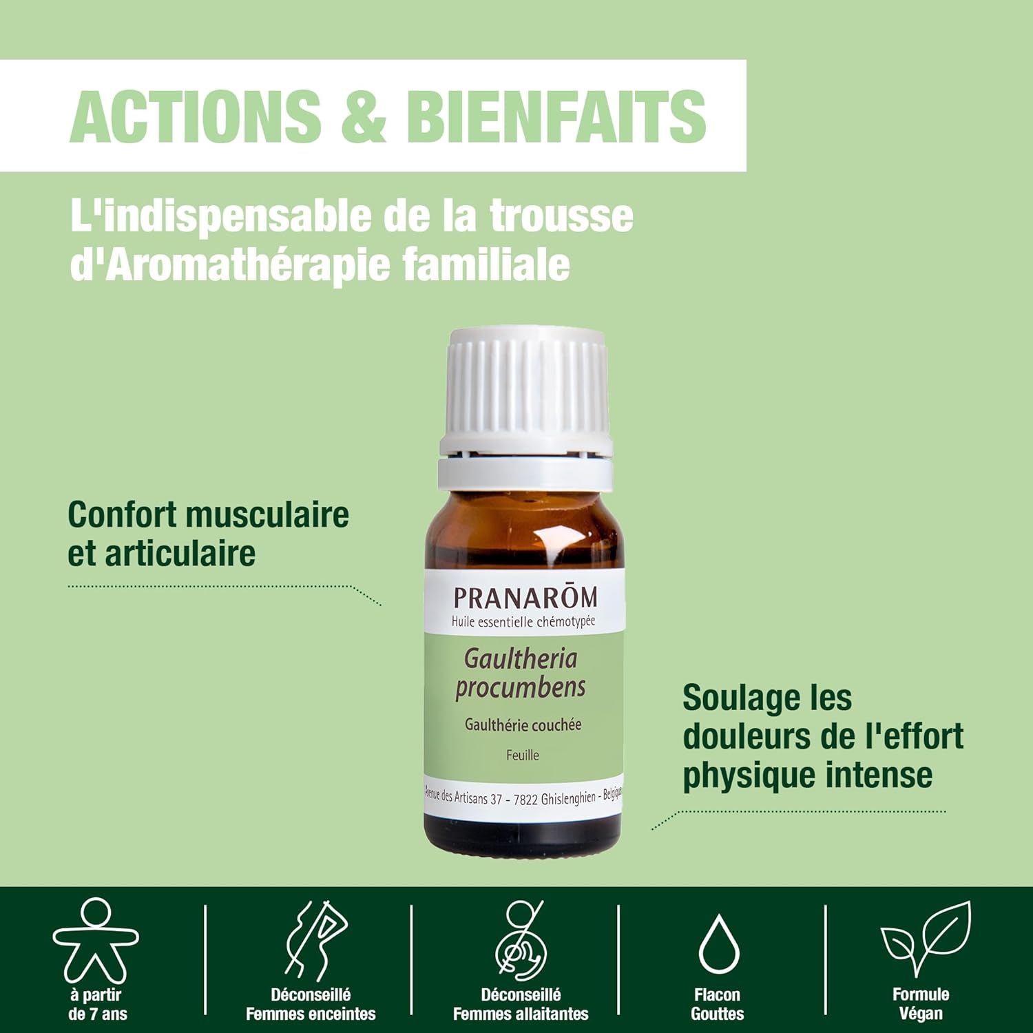 PRANARÔM - Gaulthérie Couchée - Huile Essentielle Chémotypée - Pour Cosmétiques Et Pour Apaiser Les Muscles - 100% Pure Et Naturelle - HECT - 10 ml (Lot de 2)