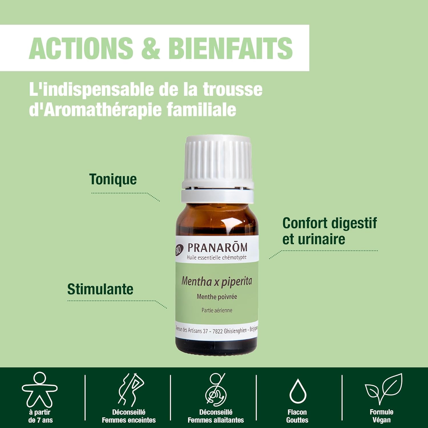 PRANARÔM - Menthe Poivrée - Huile Essentielle Chémotypée - Digestion & Tonus - 100% Pure Et Naturelle - HECT - 10 ml (Lot de 2)