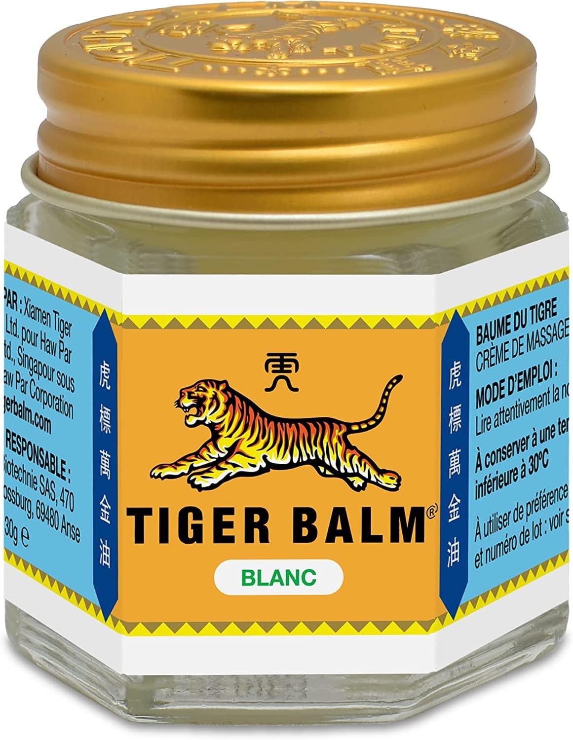 Tiger Balm - BAUME DU TIGRE Blanc - Baume à effet froid - Parfum mentholé - Pour sportifs, après l'effort ou en massage de la poitrine ou des tempes. En massage, pour se relaxer - 30 g