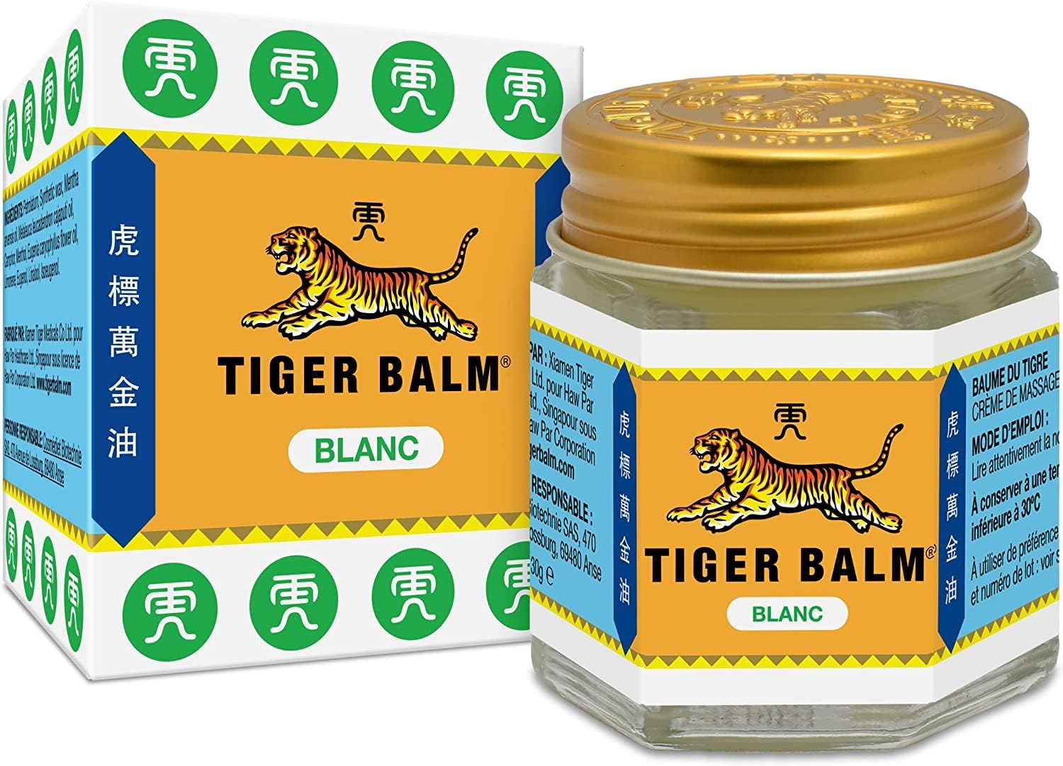 Tiger Balm - BAUME DU TIGRE Blanc - Baume à effet froid - Parfum mentholé - Pour sportifs, après l'effort ou en massage de la poitrine ou des tempes. En massage, pour se relaxer - 30 g (Lot de 2)