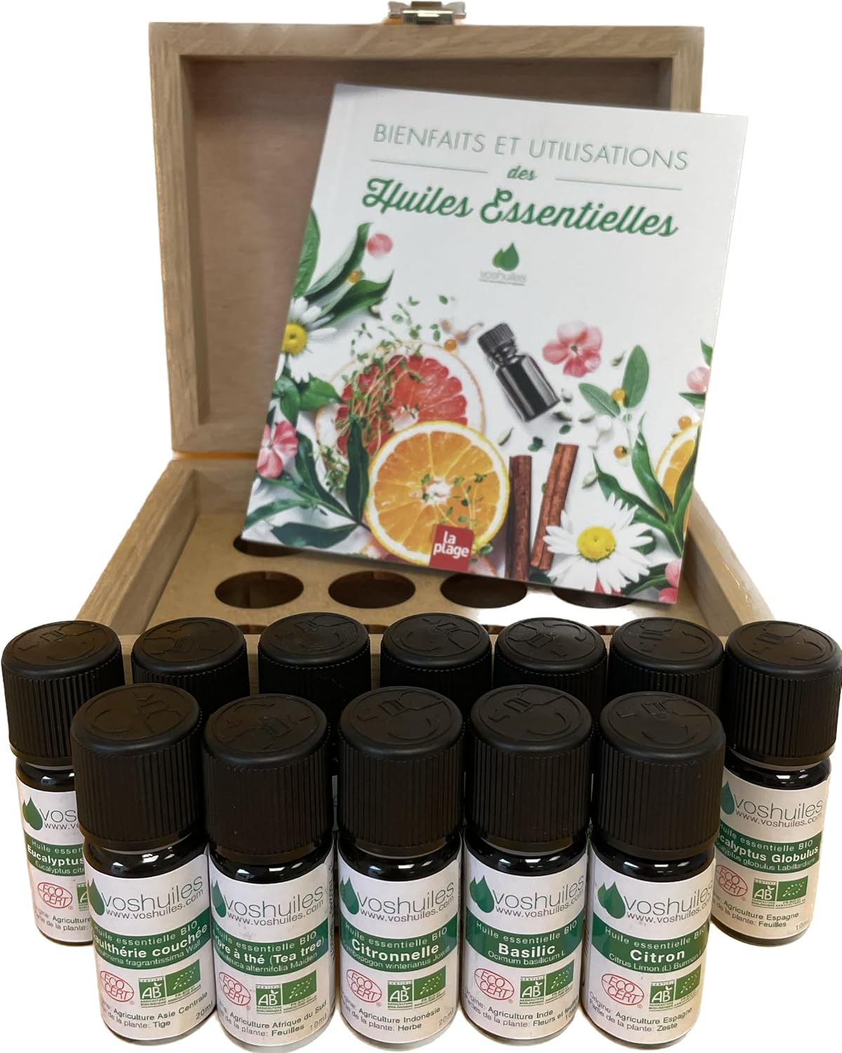 VOSHUILES - Coffret 12 Huiles Essentielles BIO - Aromathérapie Bien-être - Parfum Naturel - 120ml - Huiles Pures et Naturelles pour Diffuseur et Massage